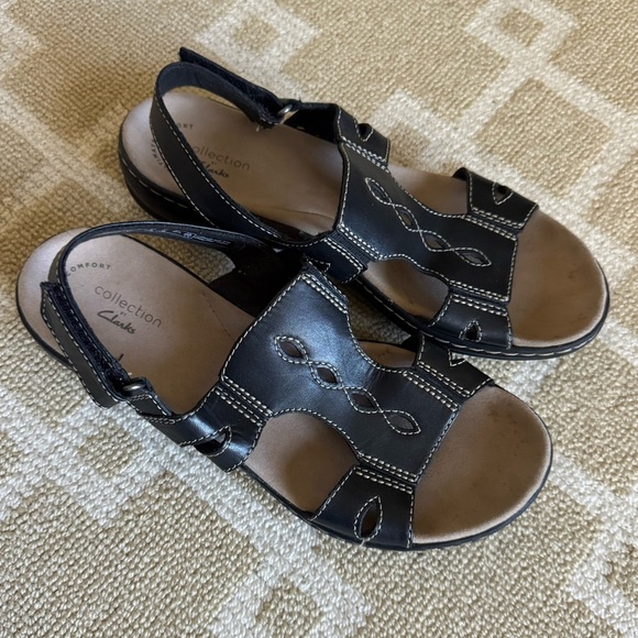 Clarks Collection Leather Comfort Sandals Brown Stitch Slingback Shoes Size 7 - Picture 9 of 9